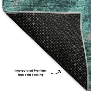 HomeRoots 5' X 8' Modern Teal Gray Ivory Abstract Area Rug - Washable, UV Protected, Stylish & Durable Design 650850