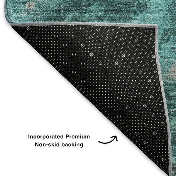 HomeRoots 5' X 8' Modern Teal Gray Ivory Abstract Area Rug - Washable, UV Protected, Stylish & Durable Design 650850
