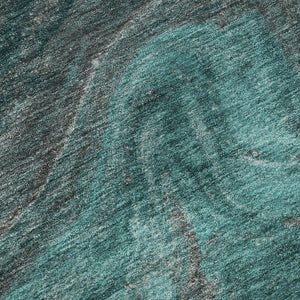 HomeRoots 5' X 8' Modern Teal Gray Ivory Abstract Area Rug - Washable, UV Protected, Stylish & Durable Design 650850