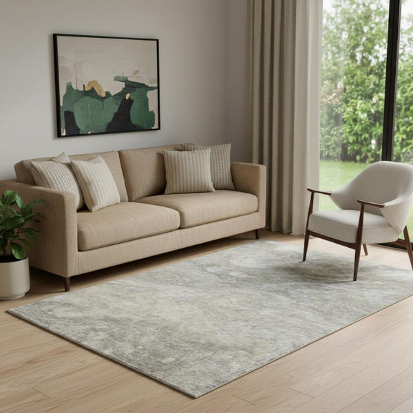 HomeRoots 5' X 8' Modern Taupe Gray & Ivory Abstract Area Rug - Washable, UV-Protected, Durable Design! 650856