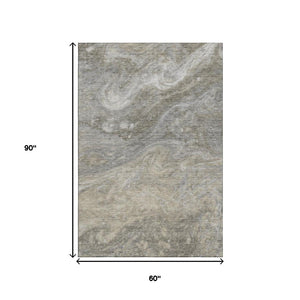 HomeRoots 5' X 8' Modern Taupe Gray & Ivory Abstract Area Rug - Washable, UV-Protected, Durable Design! 650856