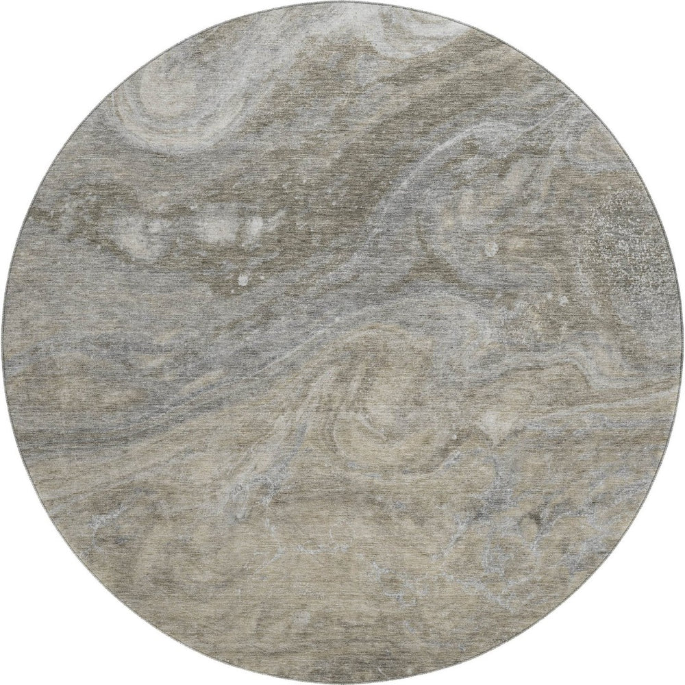 HomeRoots 8' Taupe Gray and Ivory Abstract Round Rug - Washable, Stain Resistant, UV Protected for Modern Spaces 650857