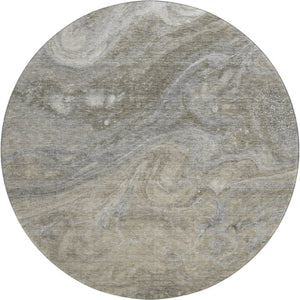 HomeRoots 8' Taupe Gray and Ivory Abstract Round Rug - Washable, Stain Resistant, UV Protected for Modern Spaces 650857