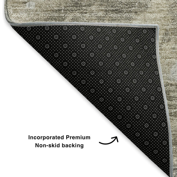 HomeRoots 8' Taupe Gray and Ivory Abstract Round Rug - Washable, Stain Resistant, UV Protected for Modern Spaces 650857