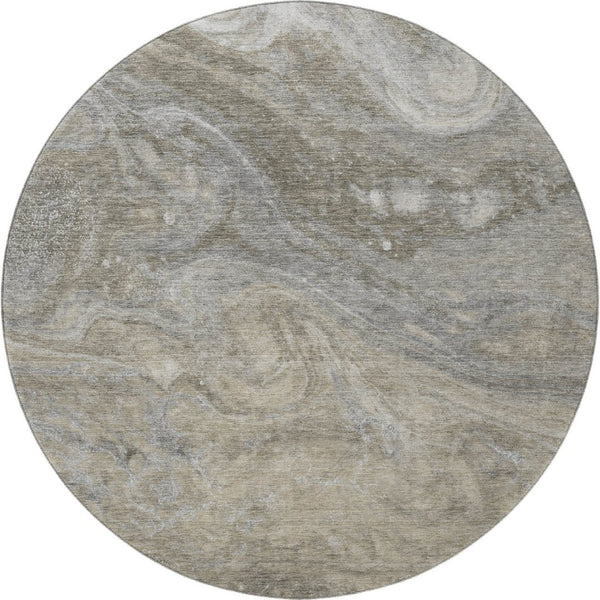 HomeRoots 8' Taupe Gray and Ivory Abstract Round Rug - Washable, Stain Resistant, UV Protected for Modern Spaces 650857
