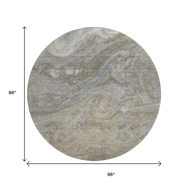 HomeRoots 8' Taupe Gray and Ivory Abstract Round Rug - Washable, Stain Resistant, UV Protected for Modern Spaces 650857