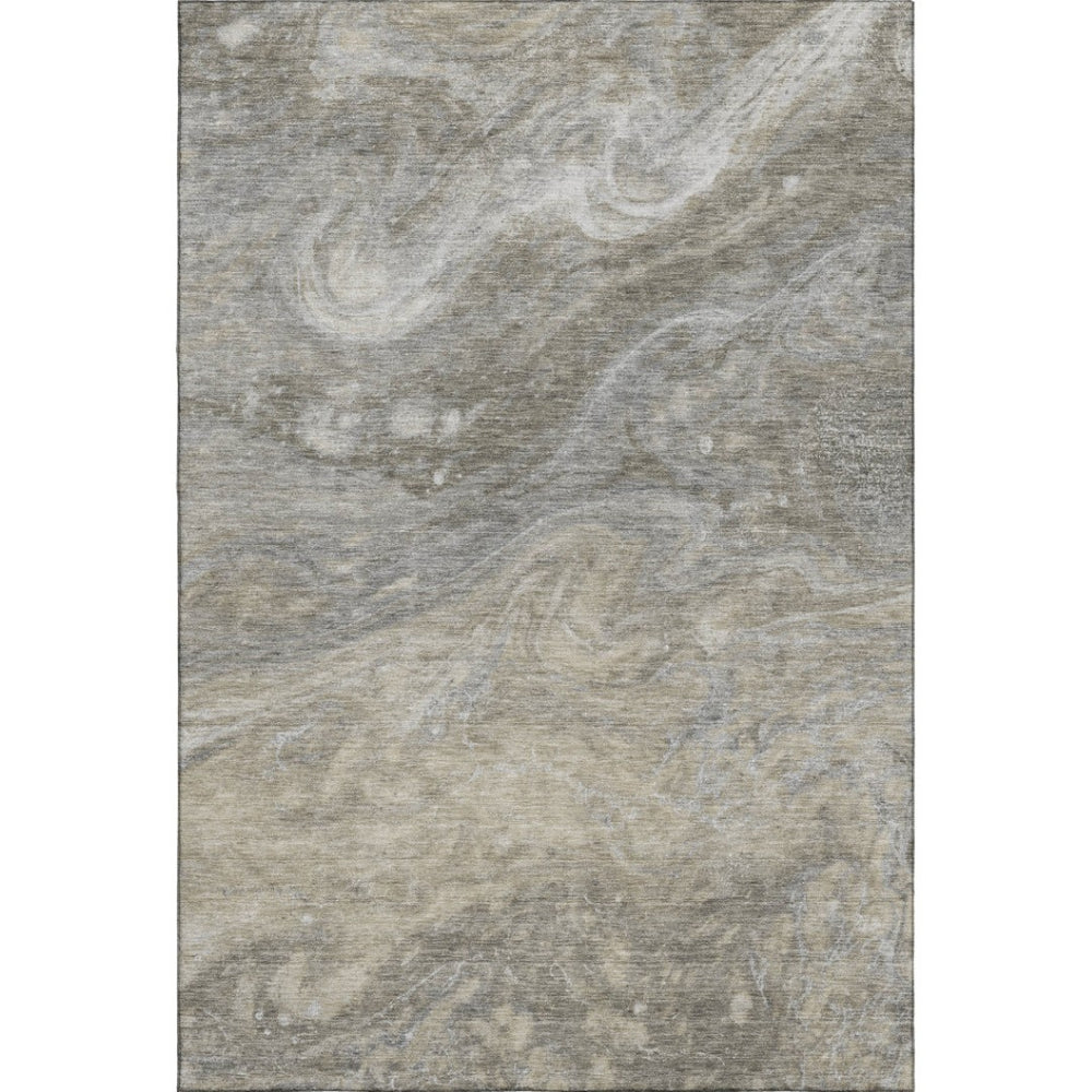 HomeRoots 8' X 10' Taupe Gray and Ivory Abstract Washable Area Rug with UV Protection for Modern Spaces 650858
