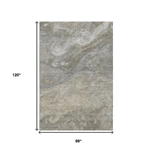 HomeRoots 8' X 10' Taupe Gray and Ivory Abstract Washable Area Rug with UV Protection for Modern Spaces 650858