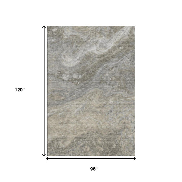 HomeRoots 8' X 10' Taupe Gray and Ivory Abstract Washable Area Rug with UV Protection for Modern Spaces 650858