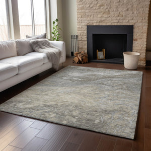 HomeRoots 9' x 12' Washable Taupe Gray & Ivory Abstract Area Rug - Durable, UV-Protected, Perfect for Families! 650859