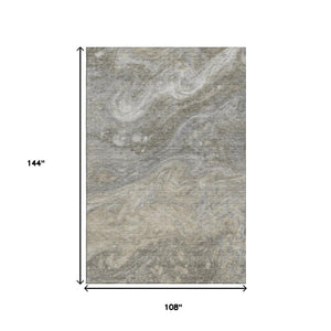 HomeRoots 9' x 12' Washable Taupe Gray & Ivory Abstract Area Rug - Durable, UV-Protected, Perfect for Families! 650859