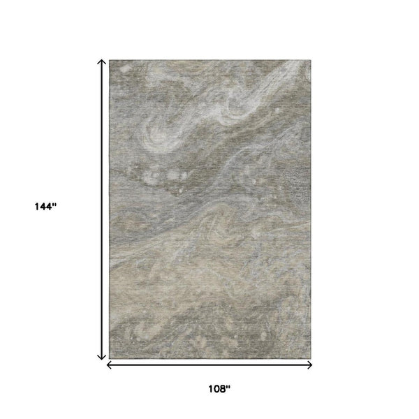 HomeRoots 9' x 12' Washable Taupe Gray & Ivory Abstract Area Rug - Durable, UV-Protected, Perfect for Families! 650859
