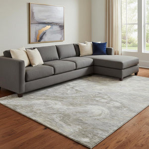 HomeRoots 10' X 14' Taupe Gray and Ivory Abstract Area Rug - Washable, UV Protected, Perfect for Busy Homes 650860