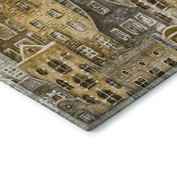 HomeRoots 5' X 8' Abstract Geometric Area Rug in Brown, Gray & Ivory - Washable, UV-Protected, Stylish Design 650862