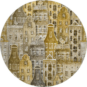 HomeRoots 8' Washable Round Rug in Brown, Gray & Ivory - Modern Abstract Geometric Design with UV Protection 650863