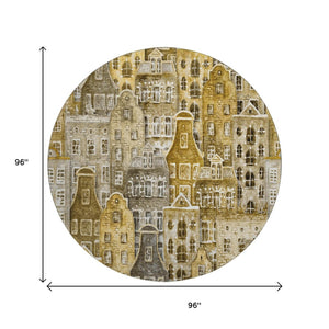 HomeRoots 8' Washable Round Rug in Brown, Gray & Ivory - Modern Abstract Geometric Design with UV Protection 650863