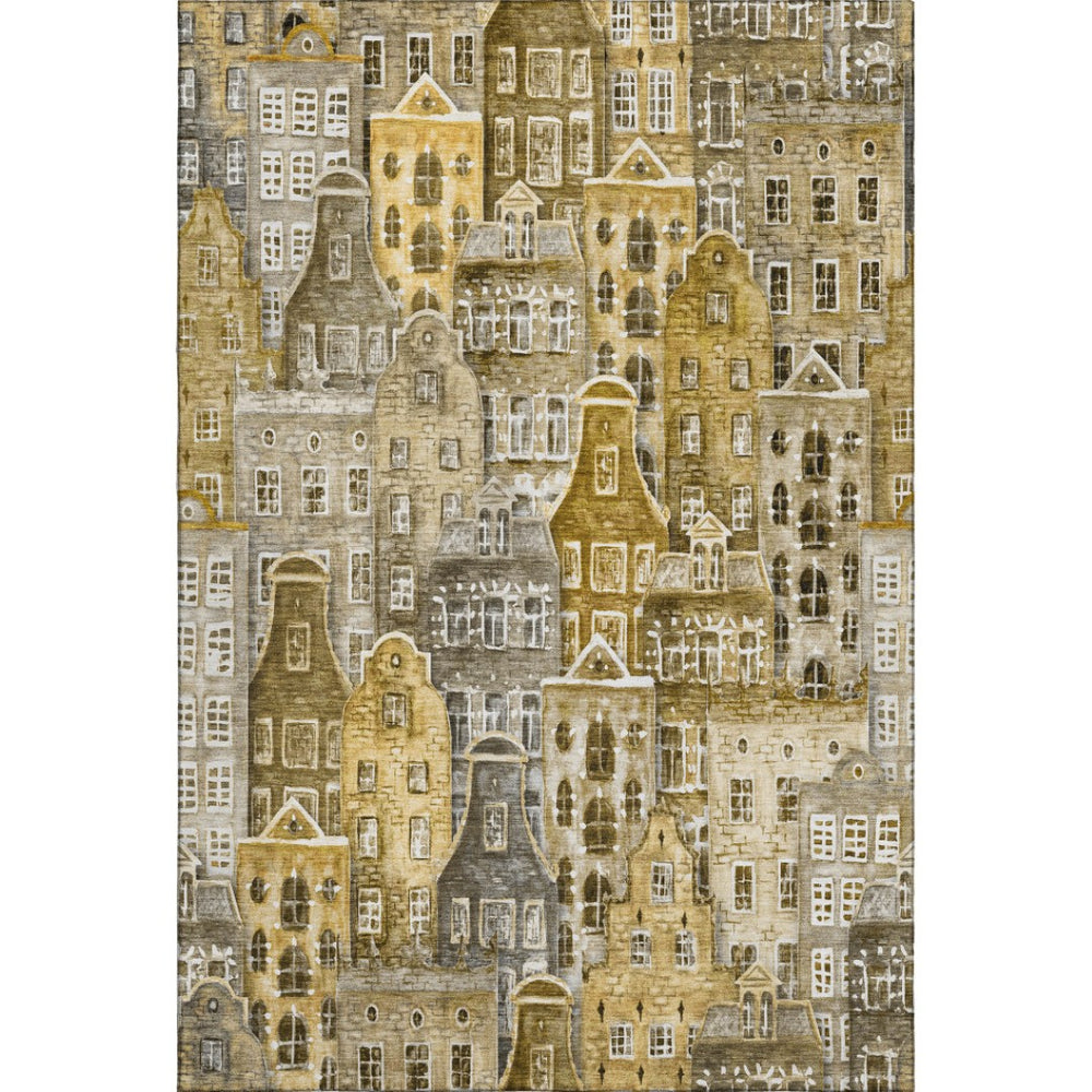 HomeRoots 8' X 10' Brown Gray and Ivory Geometric Area Rug - Washable, UV Protected, Stylish & Durable Design 650864