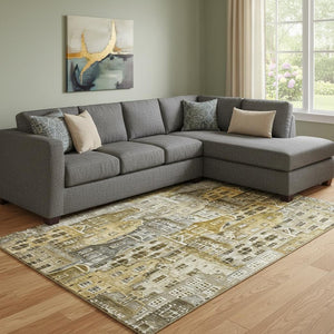 HomeRoots 8' X 10' Brown Gray and Ivory Geometric Area Rug - Washable, UV Protected, Stylish & Durable Design 650864