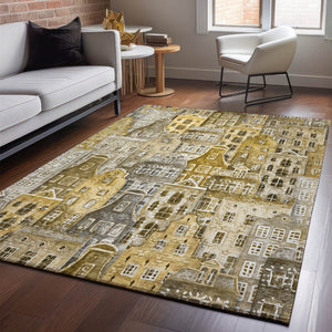 HomeRoots 9' X 12' Washable Brown Gray Ivory Area Rug with Abstract Geometric Design & UV Protection Features 650865