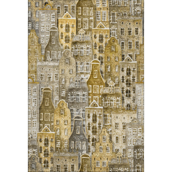 HomeRoots 9' X 12' Washable Brown Gray Ivory Area Rug with Abstract Geometric Design & UV Protection Features 650865