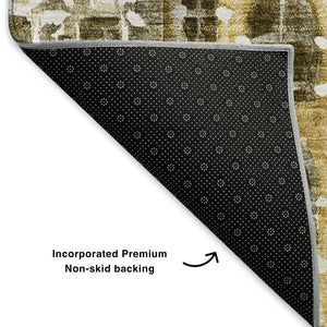 HomeRoots 9' X 12' Washable Brown Gray Ivory Area Rug with Abstract Geometric Design & UV Protection Features 650865