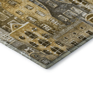 HomeRoots 9' X 12' Washable Brown Gray Ivory Area Rug with Abstract Geometric Design & UV Protection Features 650865
