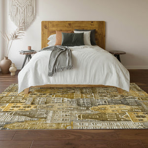 HomeRoots 9' X 12' Washable Brown Gray Ivory Area Rug with Abstract Geometric Design & UV Protection Features 650865