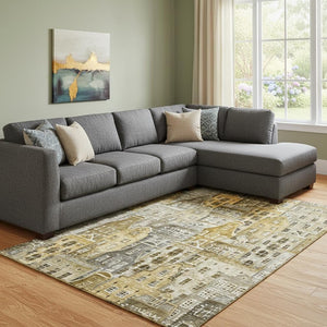 HomeRoots 10' Washable Area Rug in Brown, Gray & Ivory - Abstract Geometric Design with UV Protection & Durability 650866