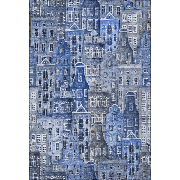HomeRoots 5' X 8' Abstract Geometric Area Rug in Blue-Gray & Ivory - Washable, Stain Resistant, UV Protected 650868