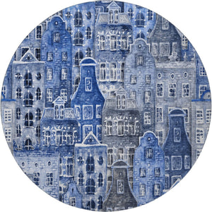 HomeRoots 8' Blue Gray and Ivory Abstract Round Rug - Washable, Stain-Resistant with UV Protection for Home Use 650869