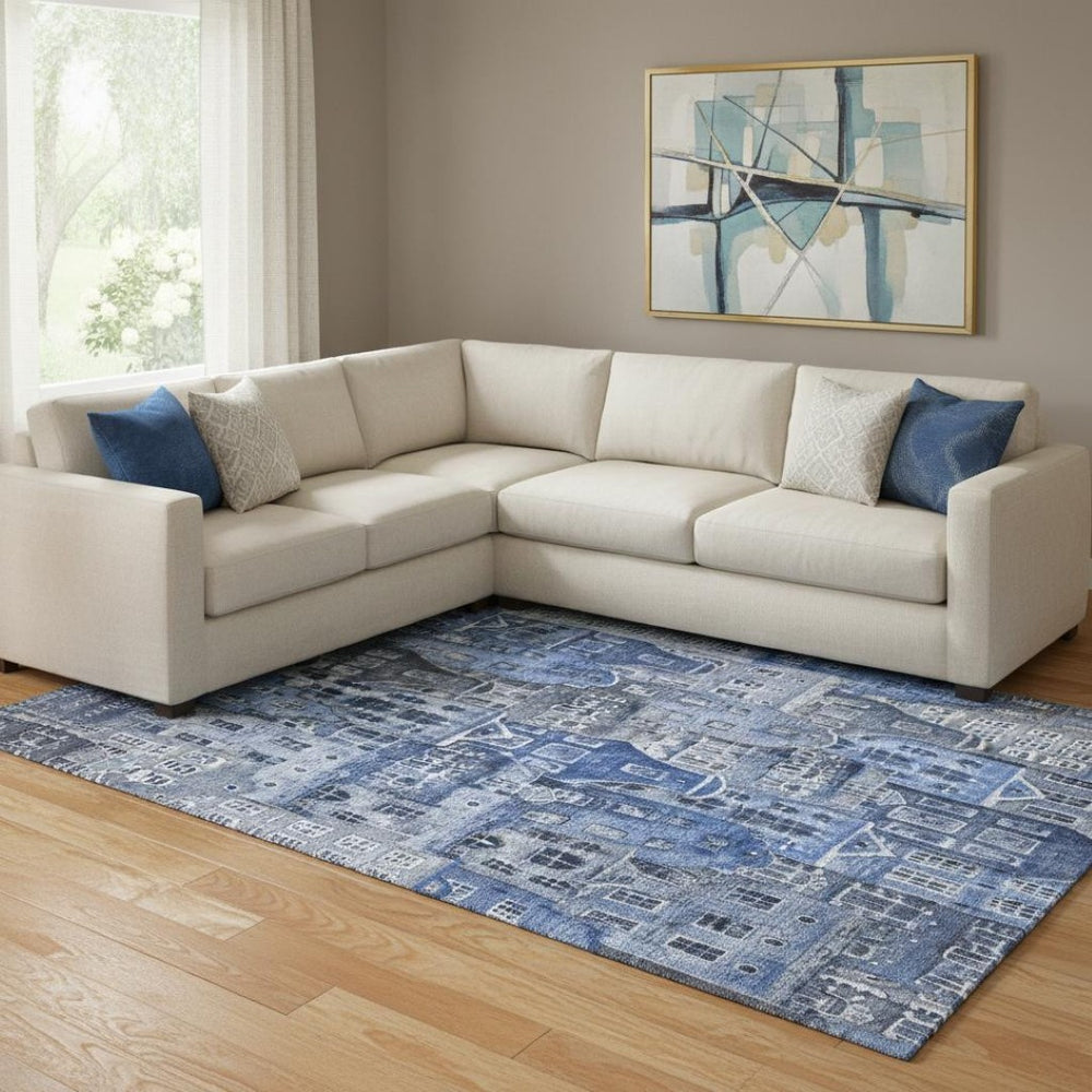 HomeRoots 10' Blue Gray & Ivory Abstract Geometric Washable Area Rug - Durable, Stain-Resistant, UV-Protected 650872