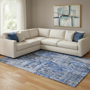 HomeRoots 10' Blue Gray & Ivory Abstract Geometric Washable Area Rug - Durable, Stain-Resistant, UV-Protected 650872