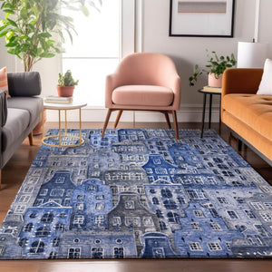 HomeRoots 10' Blue Gray & Ivory Abstract Geometric Washable Area Rug - Durable, Stain-Resistant, UV-Protected 650872