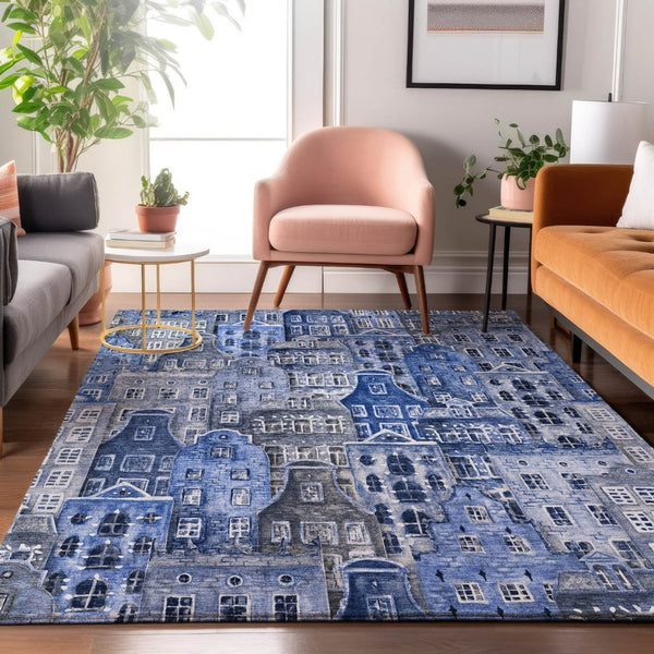 HomeRoots 10' Blue Gray & Ivory Abstract Geometric Washable Area Rug - Durable, Stain-Resistant, UV-Protected 650872
