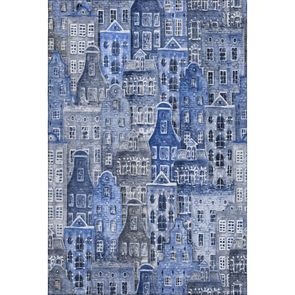HomeRoots 10' Blue Gray & Ivory Abstract Geometric Washable Area Rug - Durable, Stain-Resistant, UV-Protected 650872