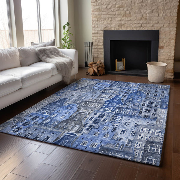 HomeRoots 10' Blue Gray & Ivory Abstract Geometric Washable Area Rug - Durable, Stain-Resistant, UV-Protected 650872