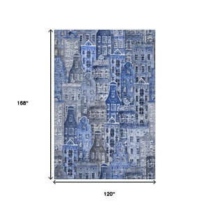 HomeRoots 10' Blue Gray & Ivory Abstract Geometric Washable Area Rug - Durable, Stain-Resistant, UV-Protected 650872
