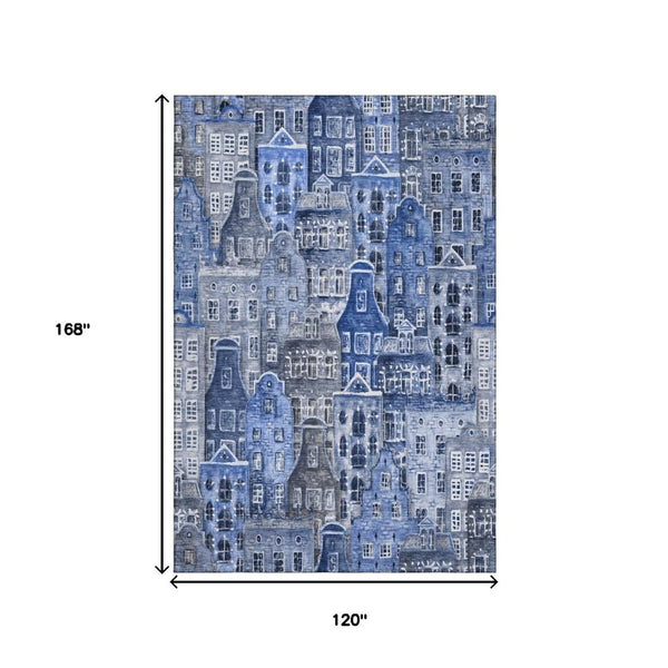 HomeRoots 10' Blue Gray & Ivory Abstract Geometric Washable Area Rug - Durable, Stain-Resistant, UV-Protected 650872