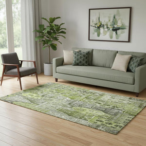 HomeRoots 5' X 8' Stylish Green Gray Ivory Abstract Geometric Area Rug - Washable, UV Protected, Durable Design 650874