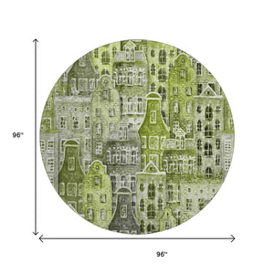 HomeRoots 8' Modern Abstract Geometric Round Rug in Green, Gray & Ivory - Washable, UV-Protected, Stylish Decor 650875