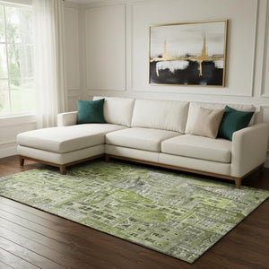 HomeRoots 8' X 10' Stylish Green Gray Ivory Abstract Washable Area Rug - Durable, UV Protected, Easy Care! 650876