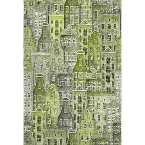 HomeRoots 8' X 10' Stylish Green Gray Ivory Abstract Washable Area Rug - Durable, UV Protected, Easy Care! 650876
