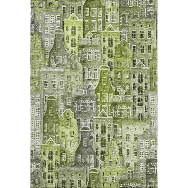 HomeRoots 8' X 10' Stylish Green Gray Ivory Abstract Washable Area Rug - Durable, UV Protected, Easy Care! 650876
