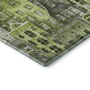 HomeRoots 8' X 10' Stylish Green Gray Ivory Abstract Washable Area Rug - Durable, UV Protected, Easy Care! 650876