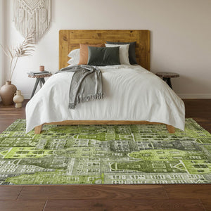 HomeRoots 8' X 10' Stylish Green Gray Ivory Abstract Washable Area Rug - Durable, UV Protected, Easy Care! 650876