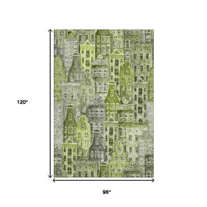HomeRoots 8' X 10' Stylish Green Gray Ivory Abstract Washable Area Rug - Durable, UV Protected, Easy Care! 650876