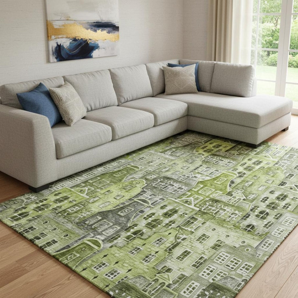 HomeRoots 10' X 14' Abstract Geometric Area Rug in Green, Gray & Ivory – Washable, UV Protected & Stylish! 650878