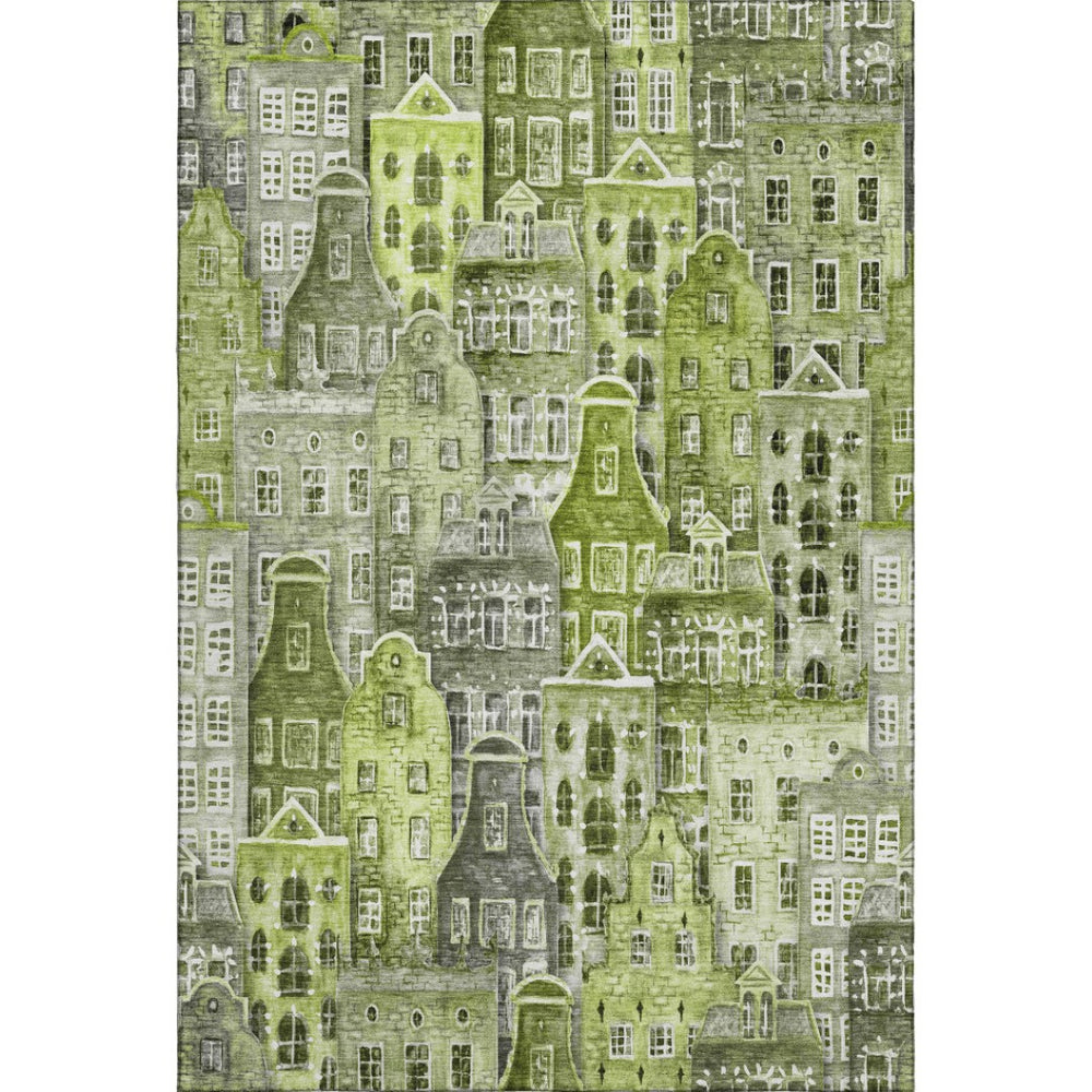 HomeRoots 10' X 14' Abstract Geometric Area Rug in Green, Gray & Ivory – Washable, UV Protected & Stylish! 650878
