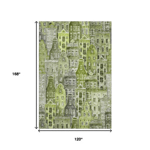 HomeRoots 10' X 14' Abstract Geometric Area Rug in Green, Gray & Ivory – Washable, UV Protected & Stylish! 650878