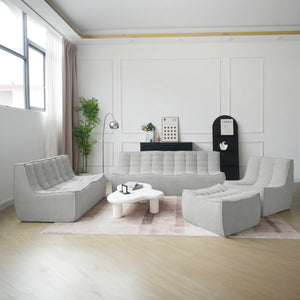 English Elm Caterpillar Minimalist Waffle 7-Seater Floor Sofa Set – Light Gray Chenille Linen, High-Density Foam Comfort B341S00039